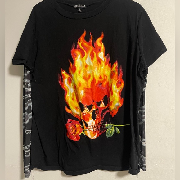 Current Mood Bravado Black Skull Flame Long Sleeve Tee - Picture 3 of 4